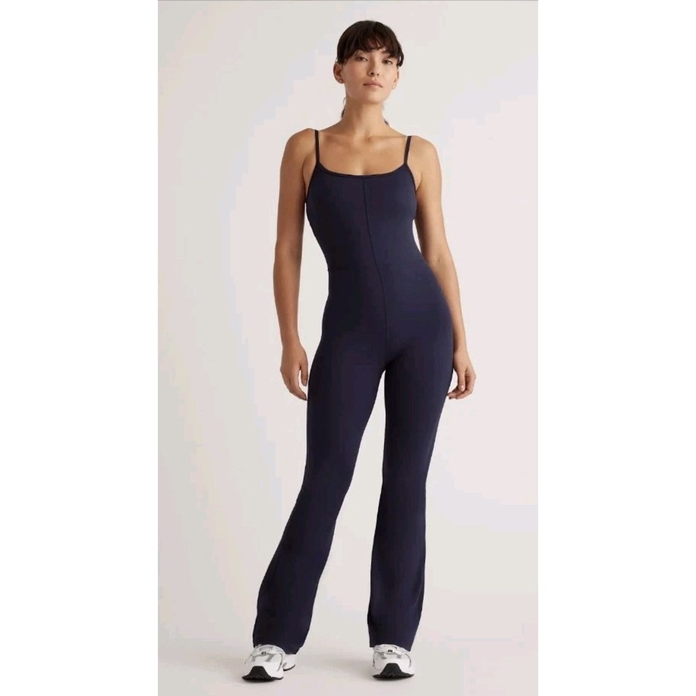 Quince Ultra Form Jumpsuit Kick Flare Black Activewear Yoga Bodysuit Woman Mx32
